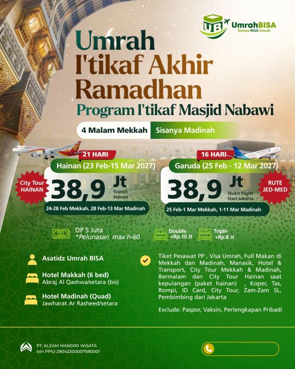 Brosur Umrah I'tikaf Madinah 23 Februari - 15 Maret 2027