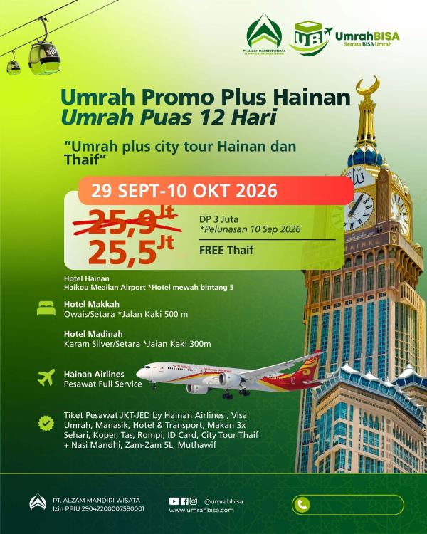 Brosur Umrah Promo Plus Hainan 29 September - 10 Oktober 2026