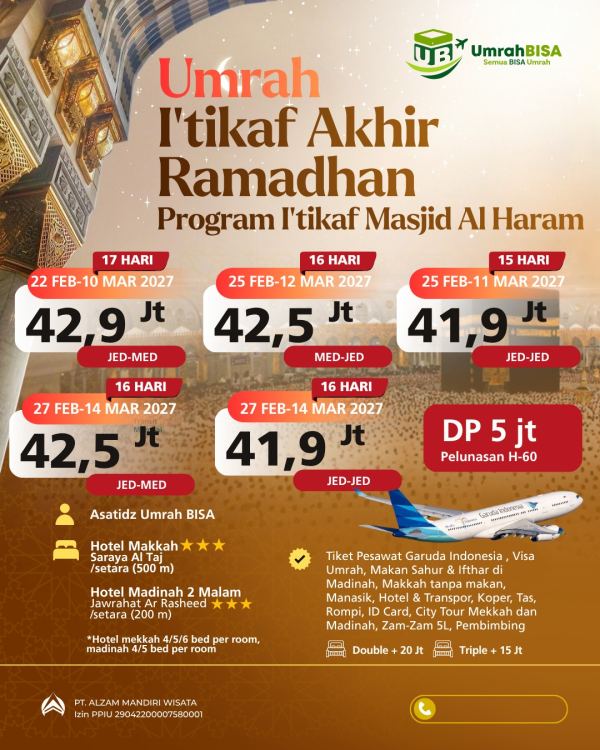 Brosur Umrah I'tikaf Mekkah Akhir Ramadhan 22 Feb - 10 Mar 2027