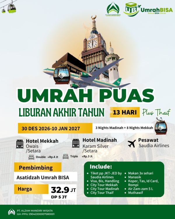 Brosur Umrah Puas Akhir Tahun 30 Desember 2026 - 11 Januari 2027