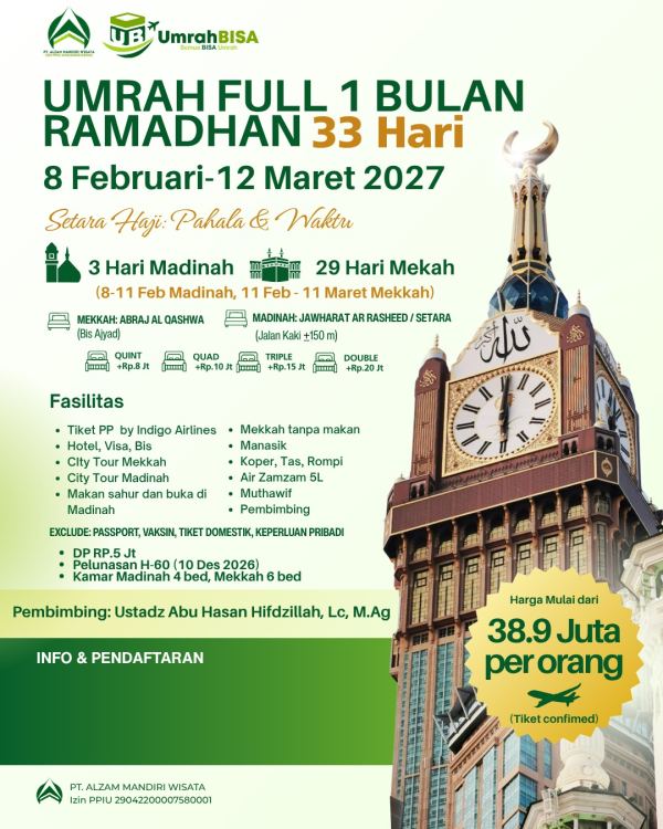 Brosur Umrah Full 1 Bulan Ramadhan 8 Februari - 12 Maret 2027