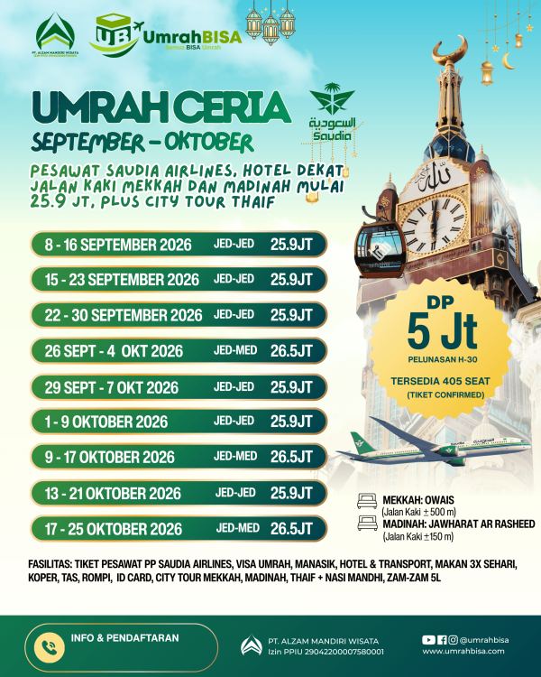Brosur Umrah Ceria Saudia 29 Sept - 7 Oktober 2026